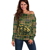 Custom Taurus Zodiac Off Shoulder Sweater Checkered Pattern