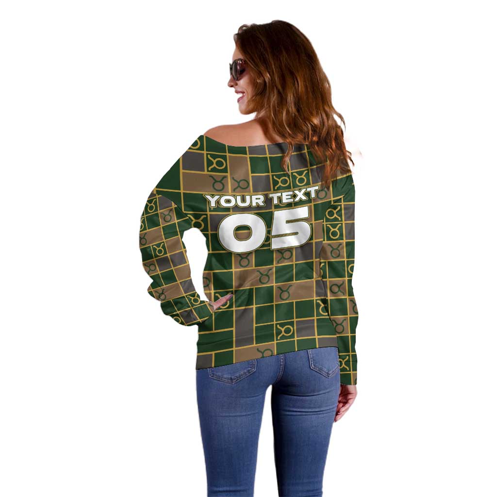 Custom Taurus Zodiac Off Shoulder Sweater Checkered Pattern