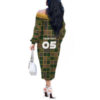 Custom Taurus Zodiac Off The Shoulder Long Sleeve Dress Checkered Pattern