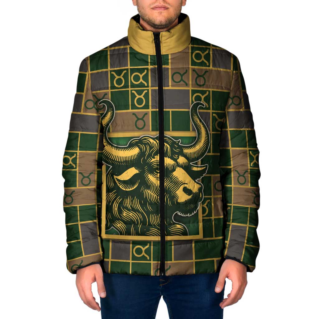Custom Taurus Zodiac Padded Jacket Checkered Pattern