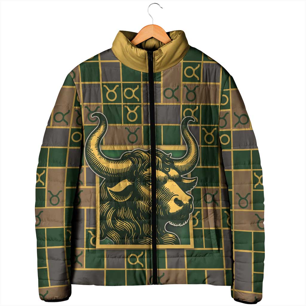 Custom Taurus Zodiac Padded Jacket Checkered Pattern
