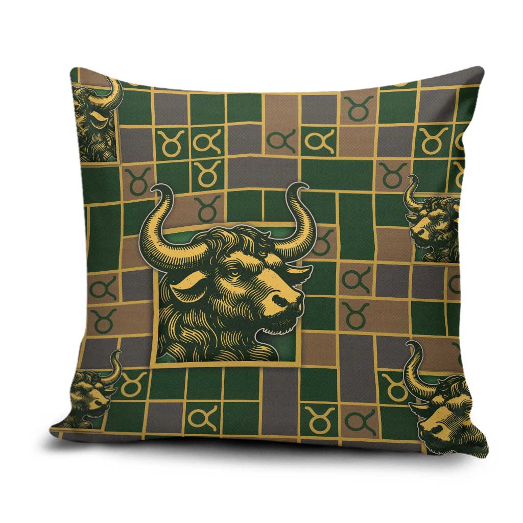 Taurus Zodiac Pillow Cover Checkered Pattern