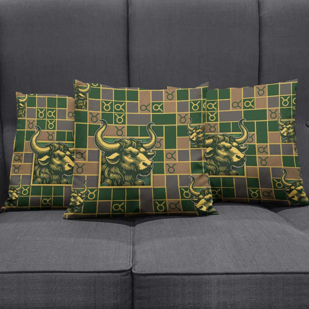 Taurus Zodiac Pillow Cover Checkered Pattern