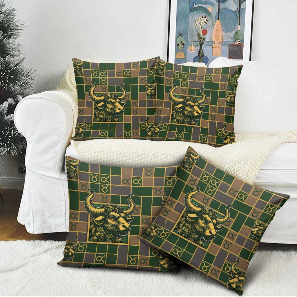 Taurus Zodiac Pillow Cover Checkered Pattern
