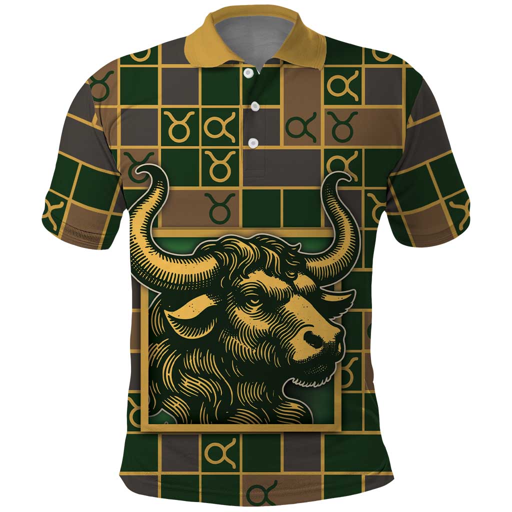 Custom Taurus Zodiac Polo Shirt Checkered Pattern