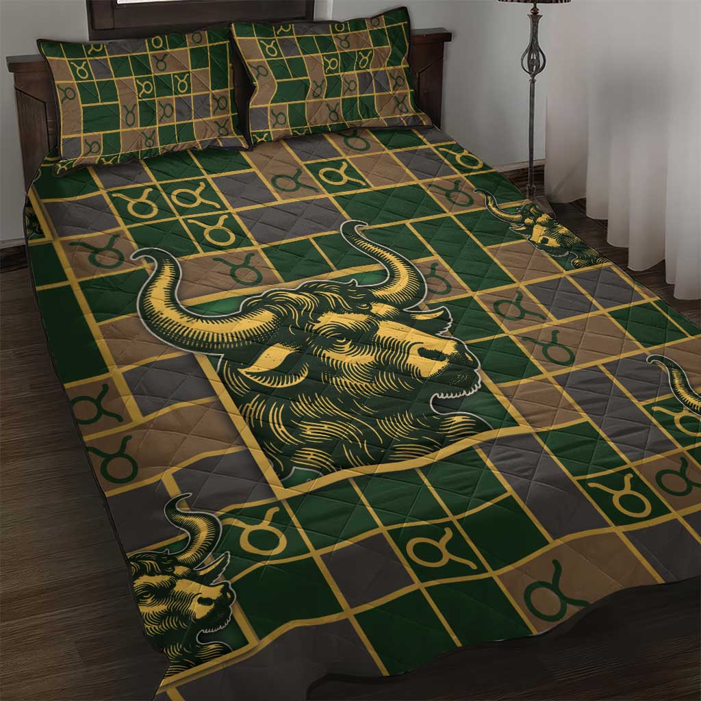 Taurus Zodiac Quilt Bed Set Checkered Pattern