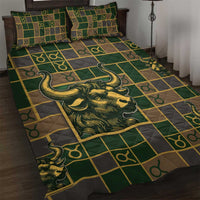 Taurus Zodiac Quilt Bed Set Checkered Pattern