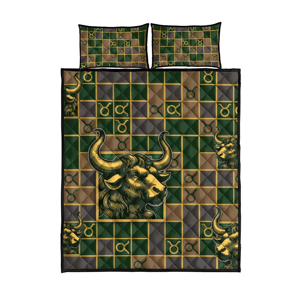 Taurus Zodiac Quilt Bed Set Checkered Pattern