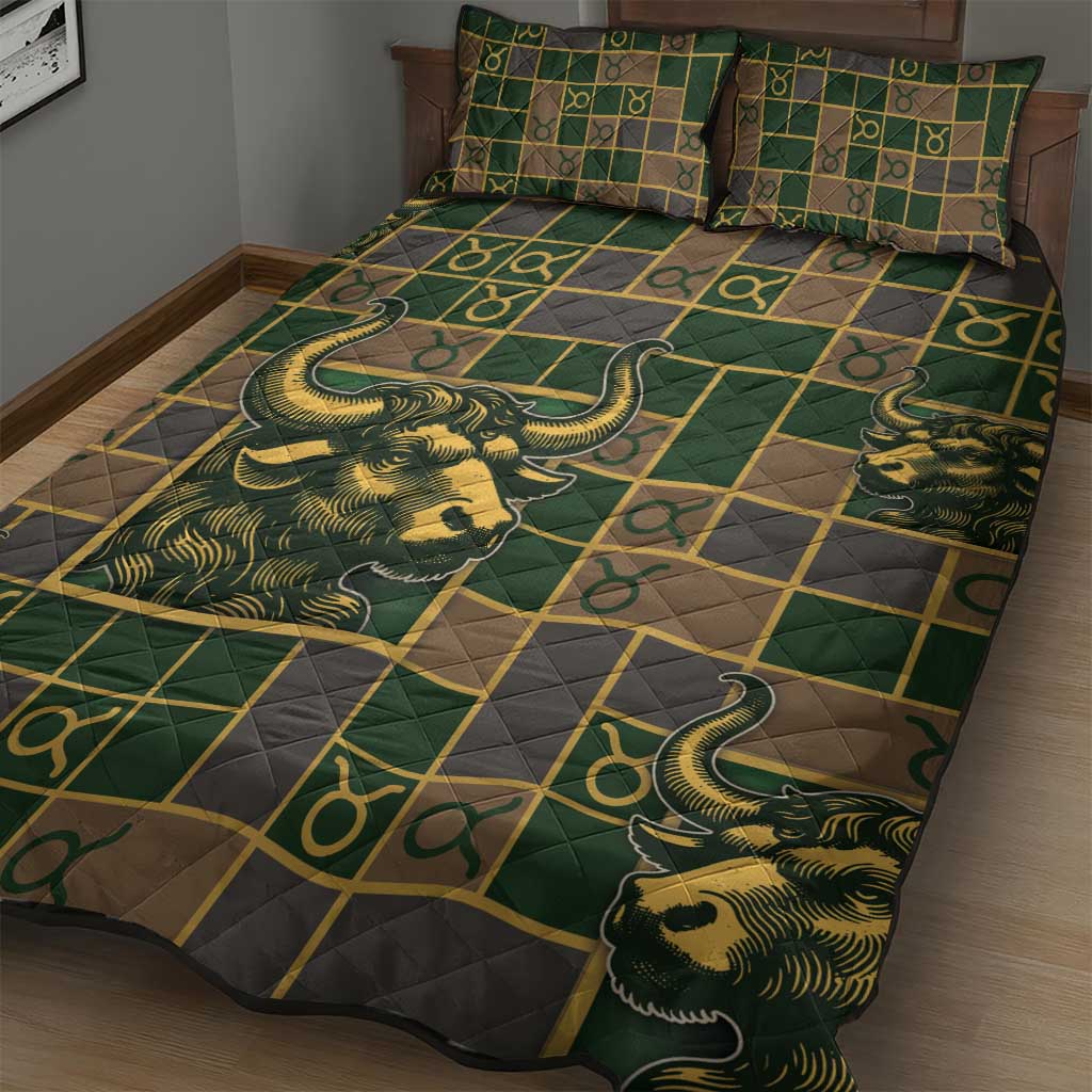 Taurus Zodiac Quilt Bed Set Checkered Pattern