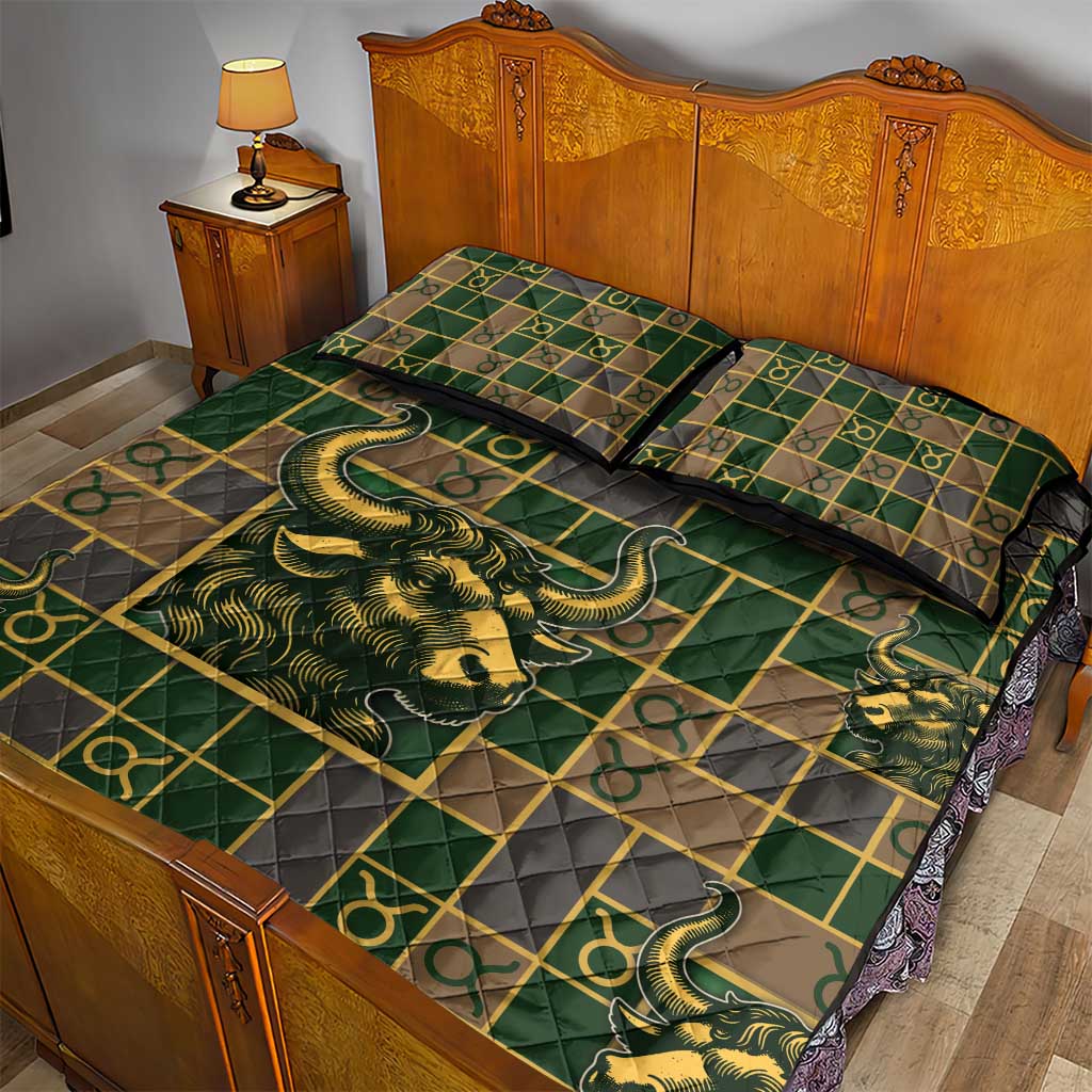Taurus Zodiac Quilt Bed Set Checkered Pattern