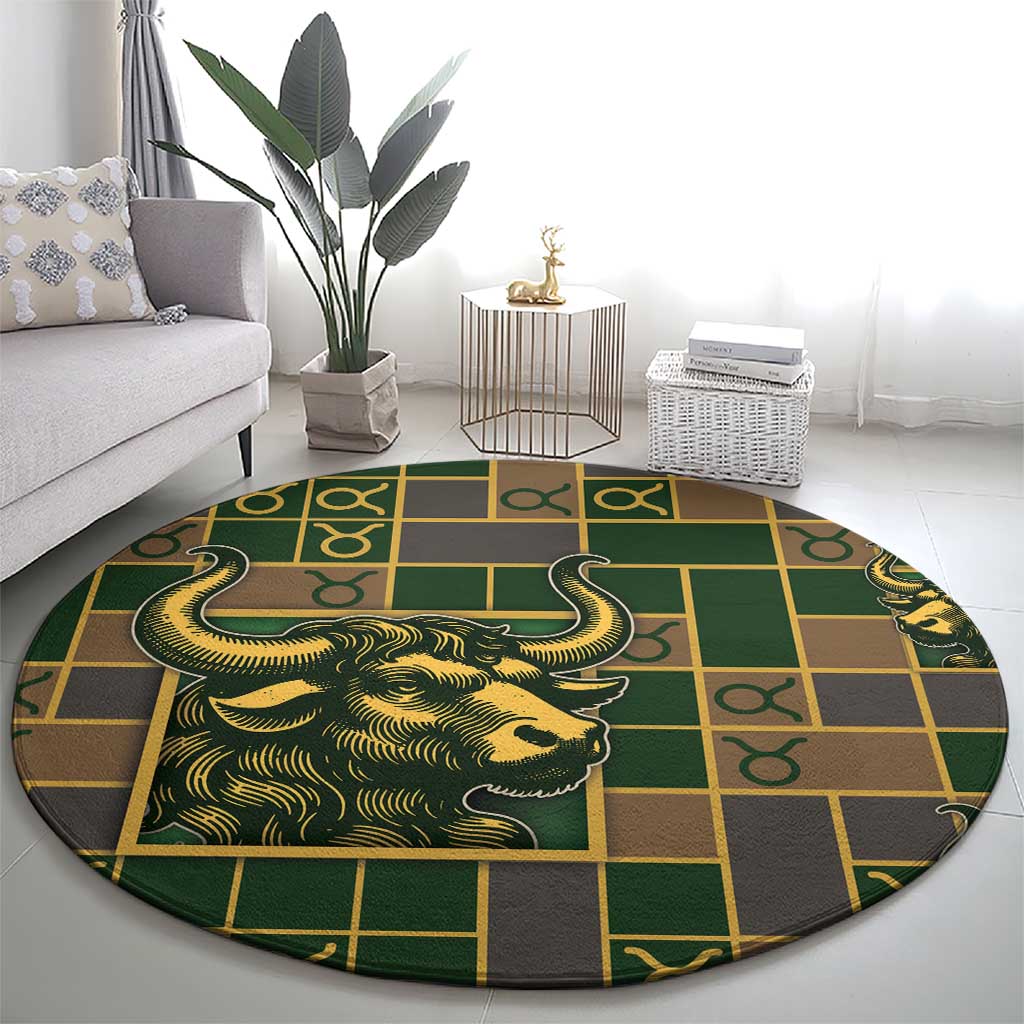 Taurus Zodiac Round Carpet Checkered Pattern