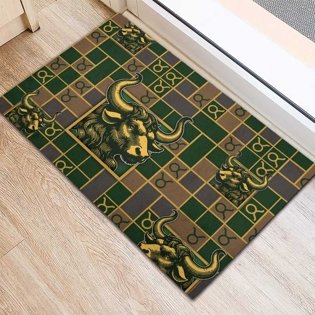 Taurus Zodiac Rubber Doormat Checkered Pattern