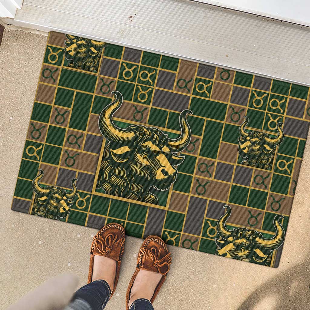 Taurus Zodiac Rubber Doormat Checkered Pattern