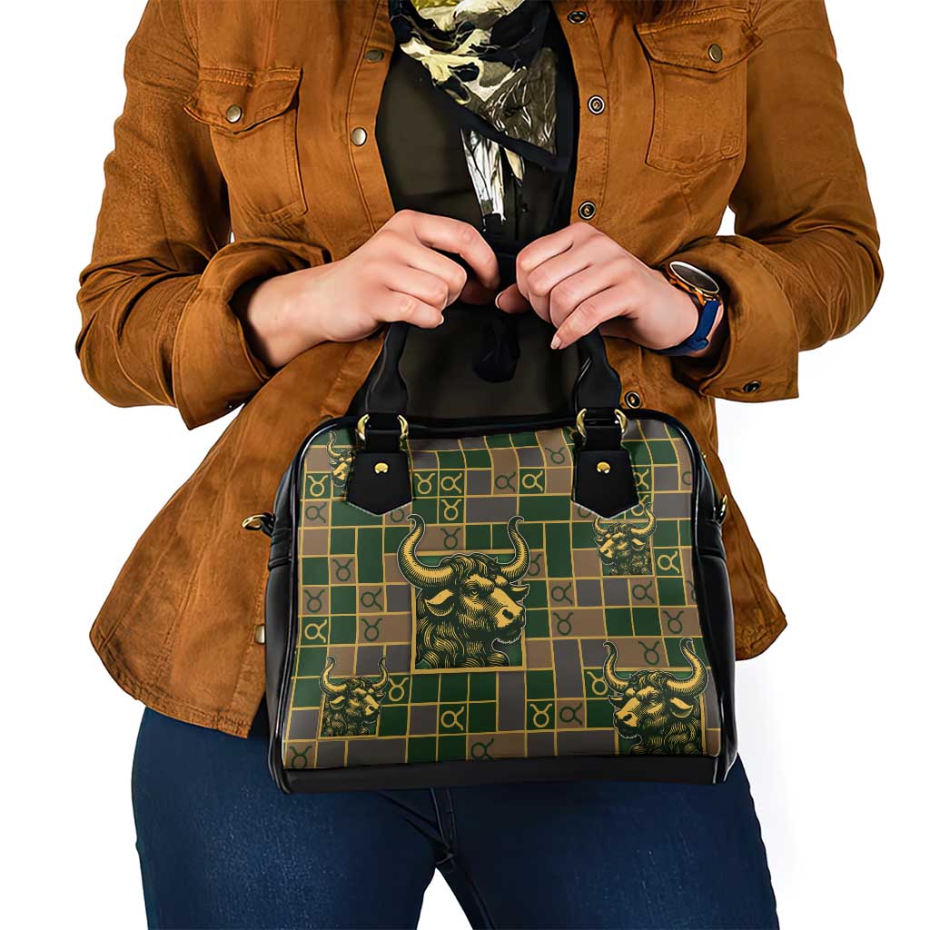 Taurus Zodiac Shoulder Handbag Checkered Pattern
