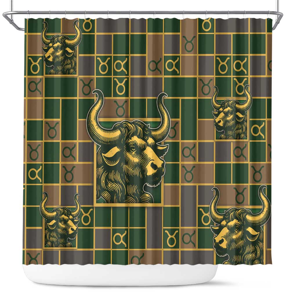 Taurus Zodiac Shower Curtain Checkered Pattern