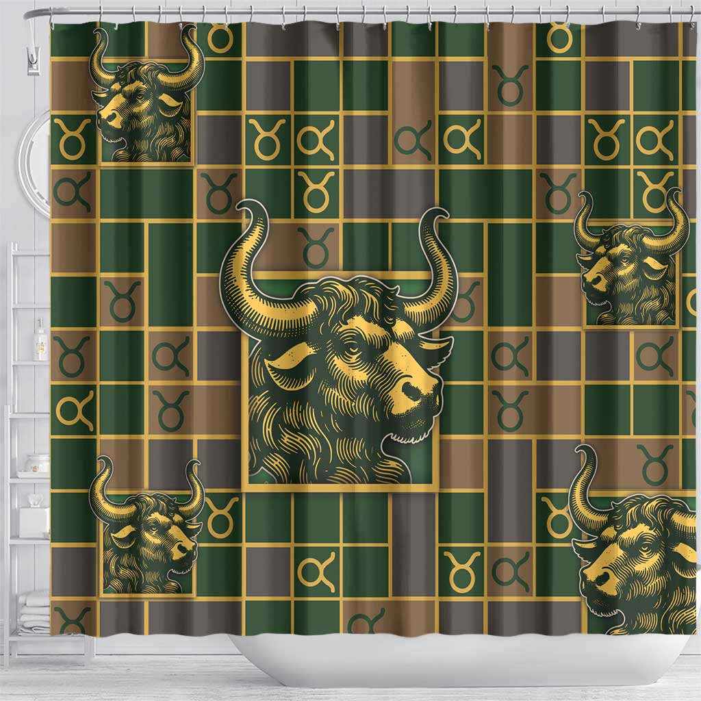 Taurus Zodiac Shower Curtain Checkered Pattern