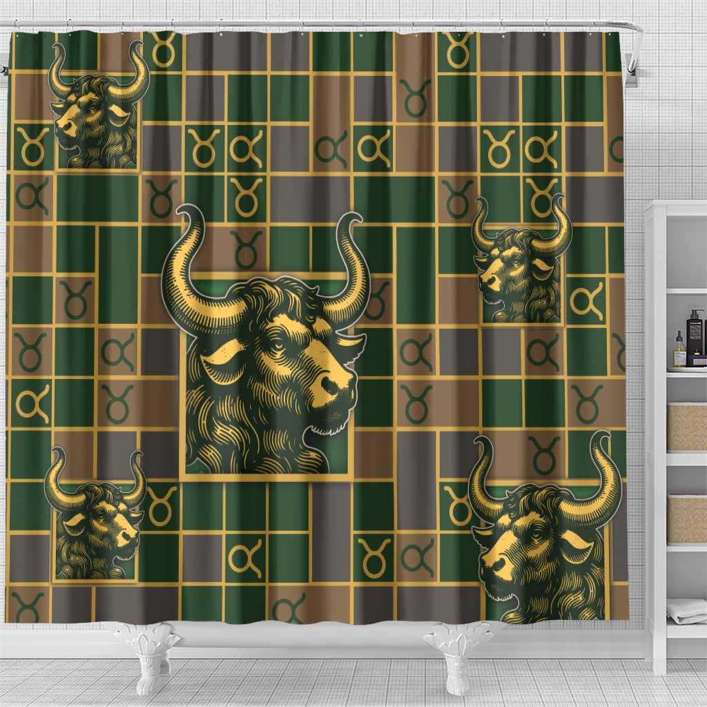 Taurus Zodiac Shower Curtain Checkered Pattern