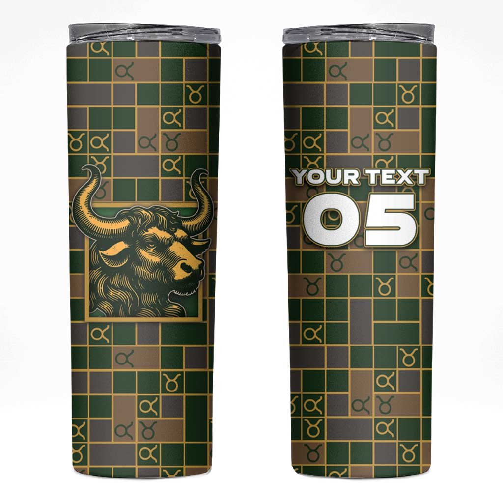 Custom Taurus Zodiac Skinny Tumbler Checkered Pattern