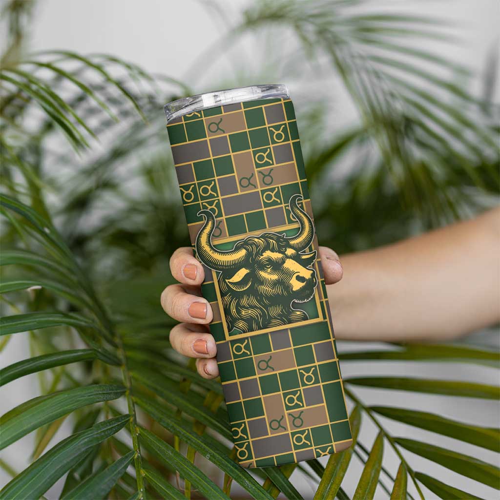 Custom Taurus Zodiac Skinny Tumbler Checkered Pattern