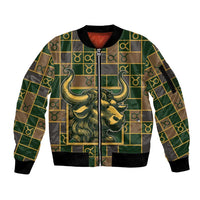 Custom Taurus Zodiac Sleeve Zip Bomber Jacket Checkered Pattern
