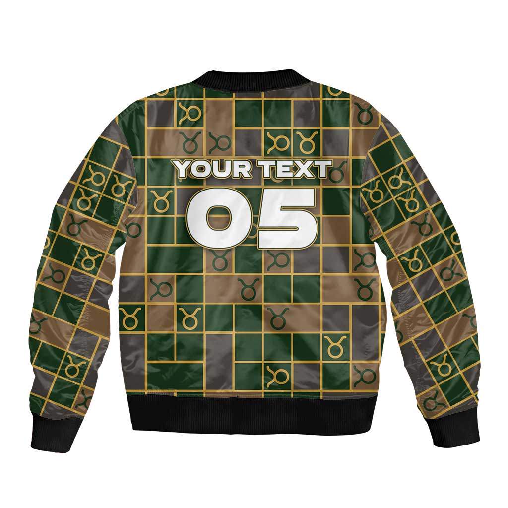 Custom Taurus Zodiac Sleeve Zip Bomber Jacket Checkered Pattern