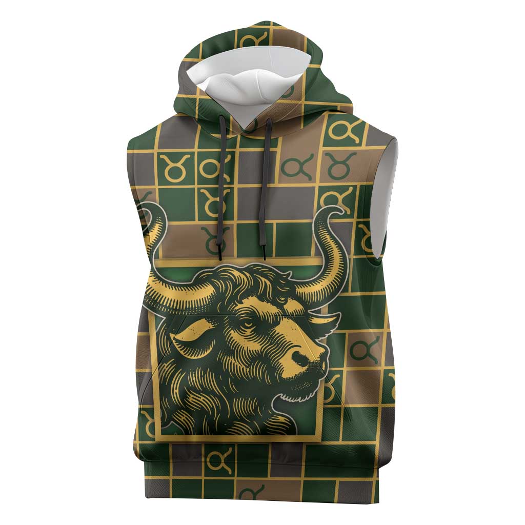 Custom Taurus Zodiac Sleeveless Hoodie Checkered Pattern