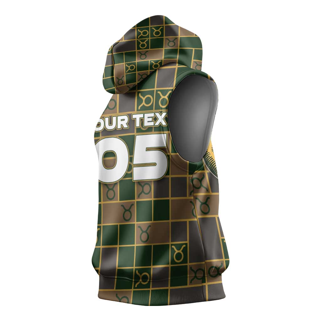 Custom Taurus Zodiac Sleeveless Hoodie Checkered Pattern