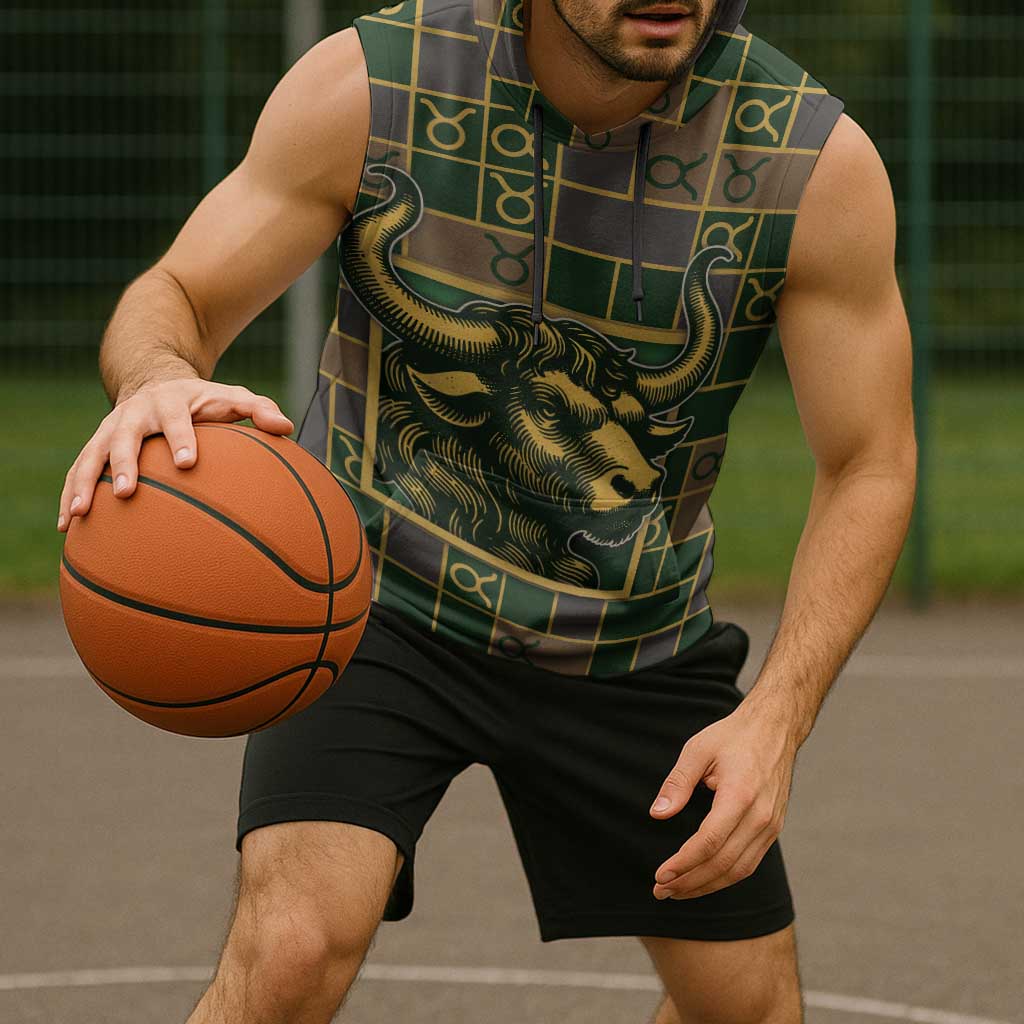 Custom Taurus Zodiac Sleeveless Hoodie Checkered Pattern