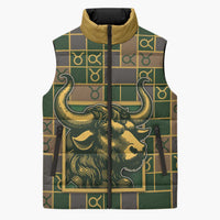 Custom Taurus Zodiac Sleeveless Puffer Jacket Checkered Pattern