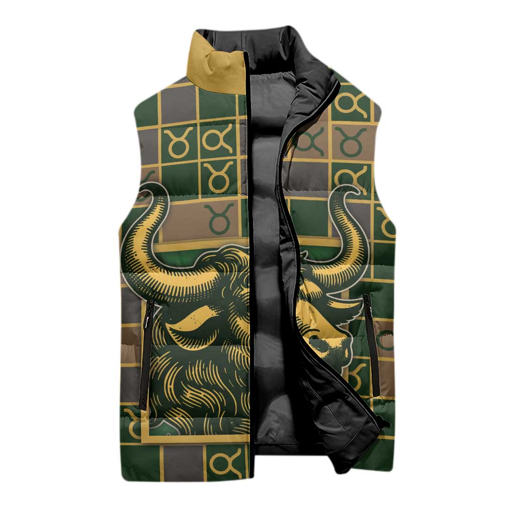 Custom Taurus Zodiac Sleeveless Puffer Jacket Checkered Pattern