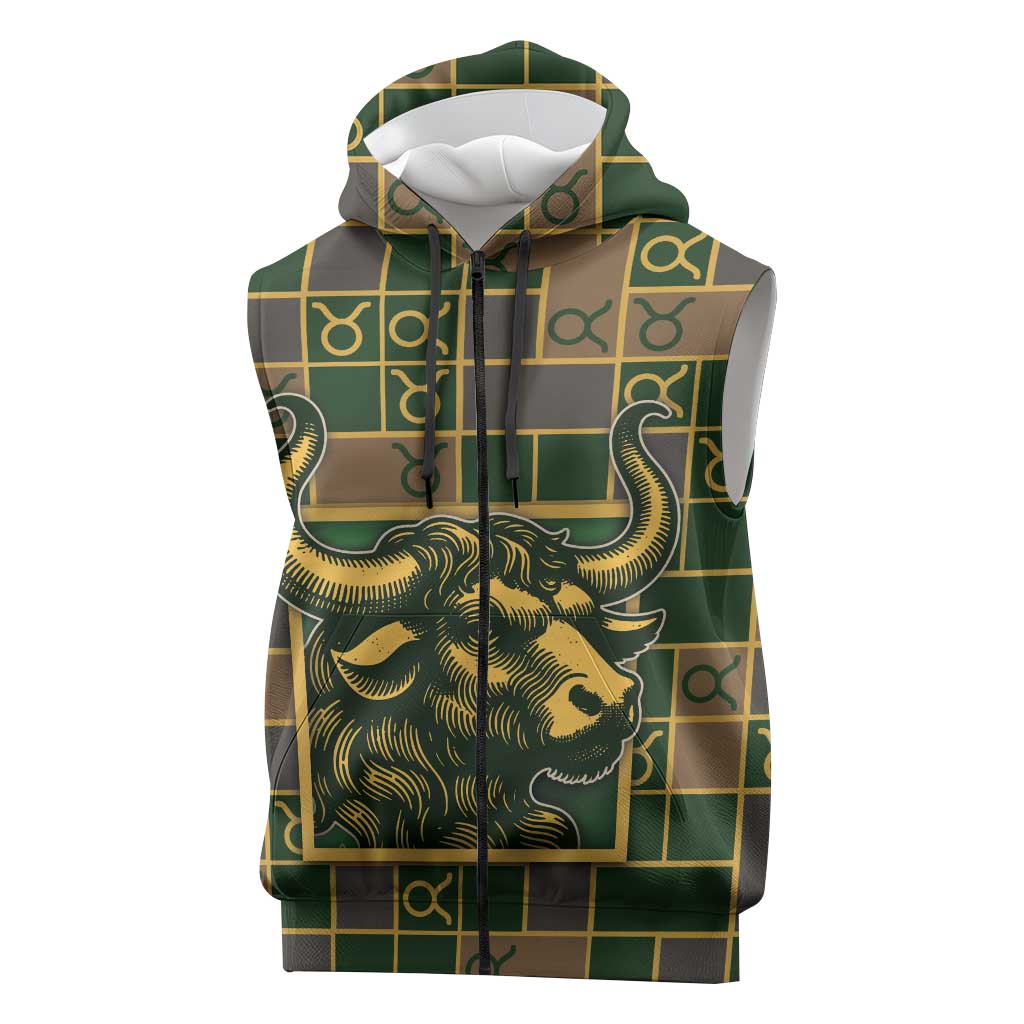 Custom Taurus Zodiac Sleeveless Zip Hoodie Checkered Pattern