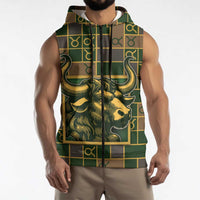 Custom Taurus Zodiac Sleeveless Zip Hoodie Checkered Pattern