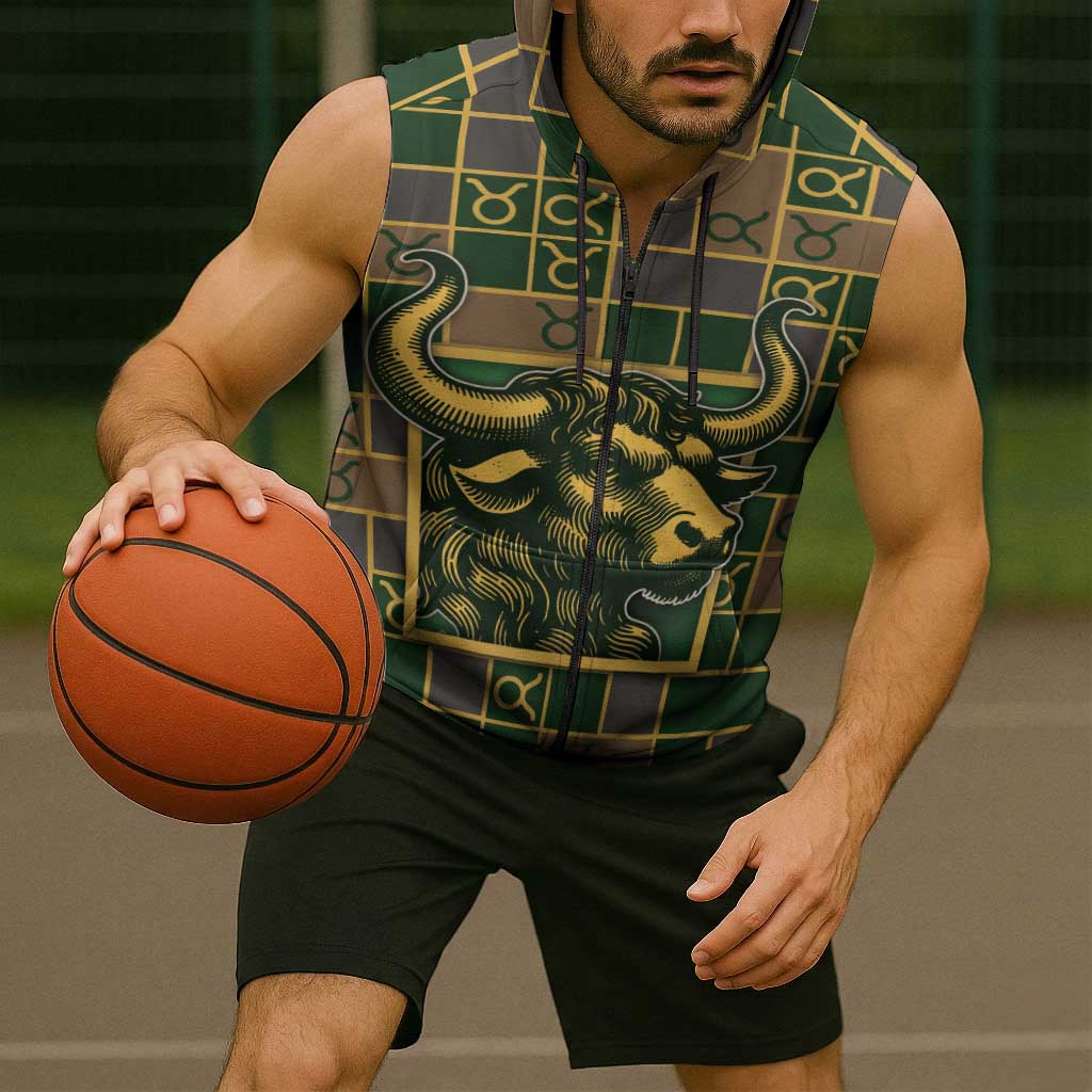 Custom Taurus Zodiac Sleeveless Zip Hoodie Checkered Pattern