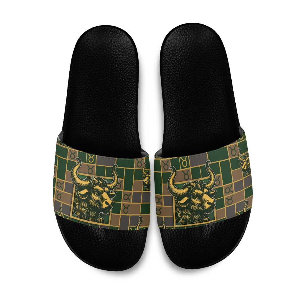 Taurus Zodiac Slide Sandals Checkered Pattern