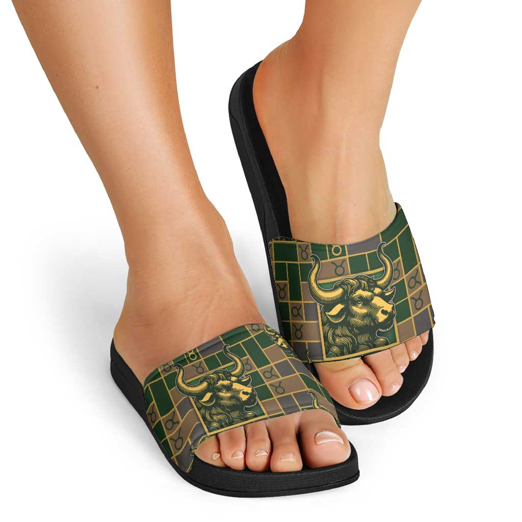 Taurus Zodiac Slide Sandals Checkered Pattern