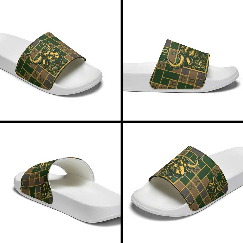 Taurus Zodiac Slide Sandals Checkered Pattern