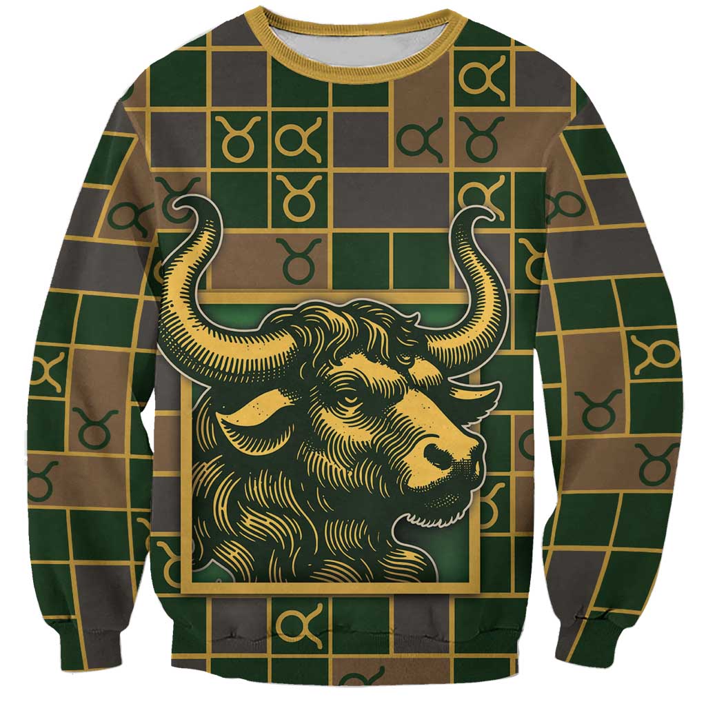 Custom Taurus Zodiac Sweatshirt Checkered Pattern
