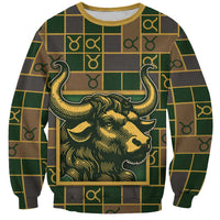 Custom Taurus Zodiac Sweatshirt Checkered Pattern
