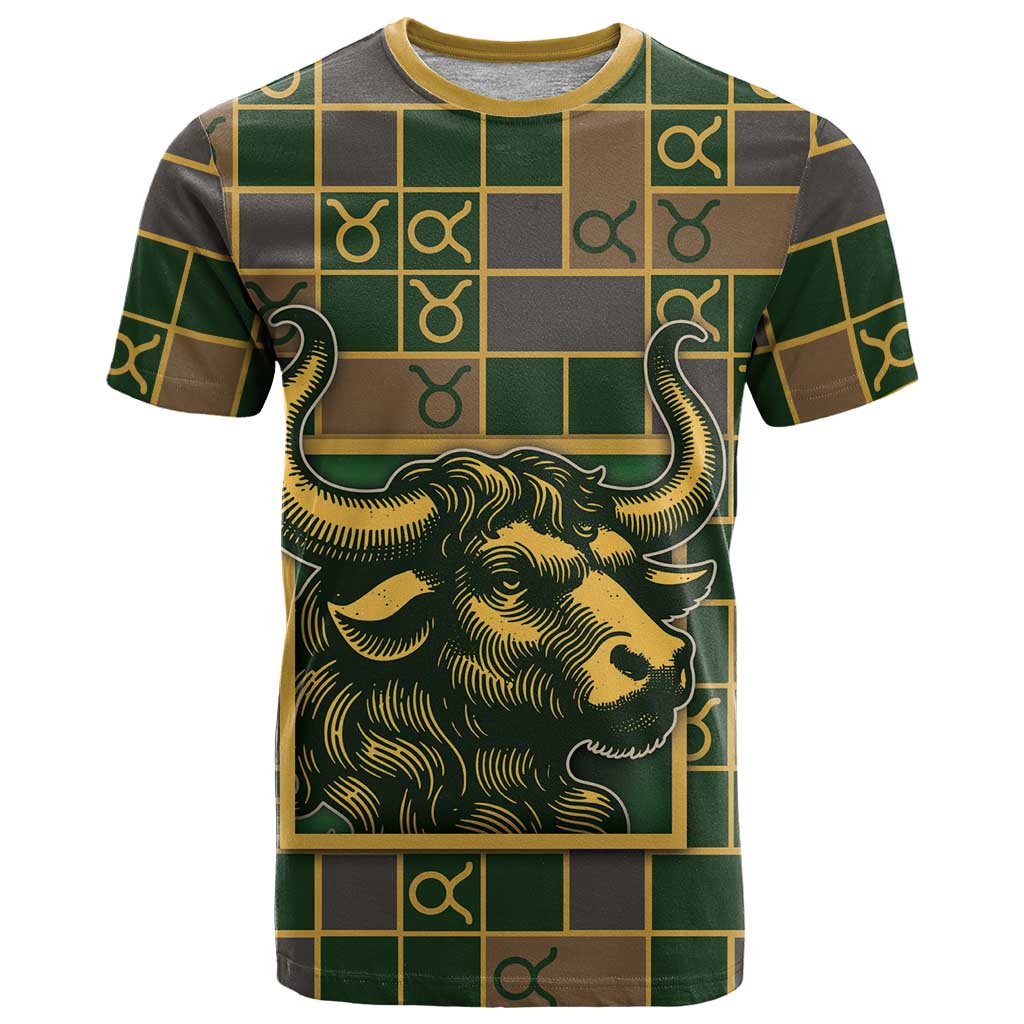 Custom Taurus Zodiac T Shirt Checkered Pattern