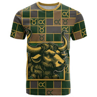 Custom Taurus Zodiac T Shirt Checkered Pattern