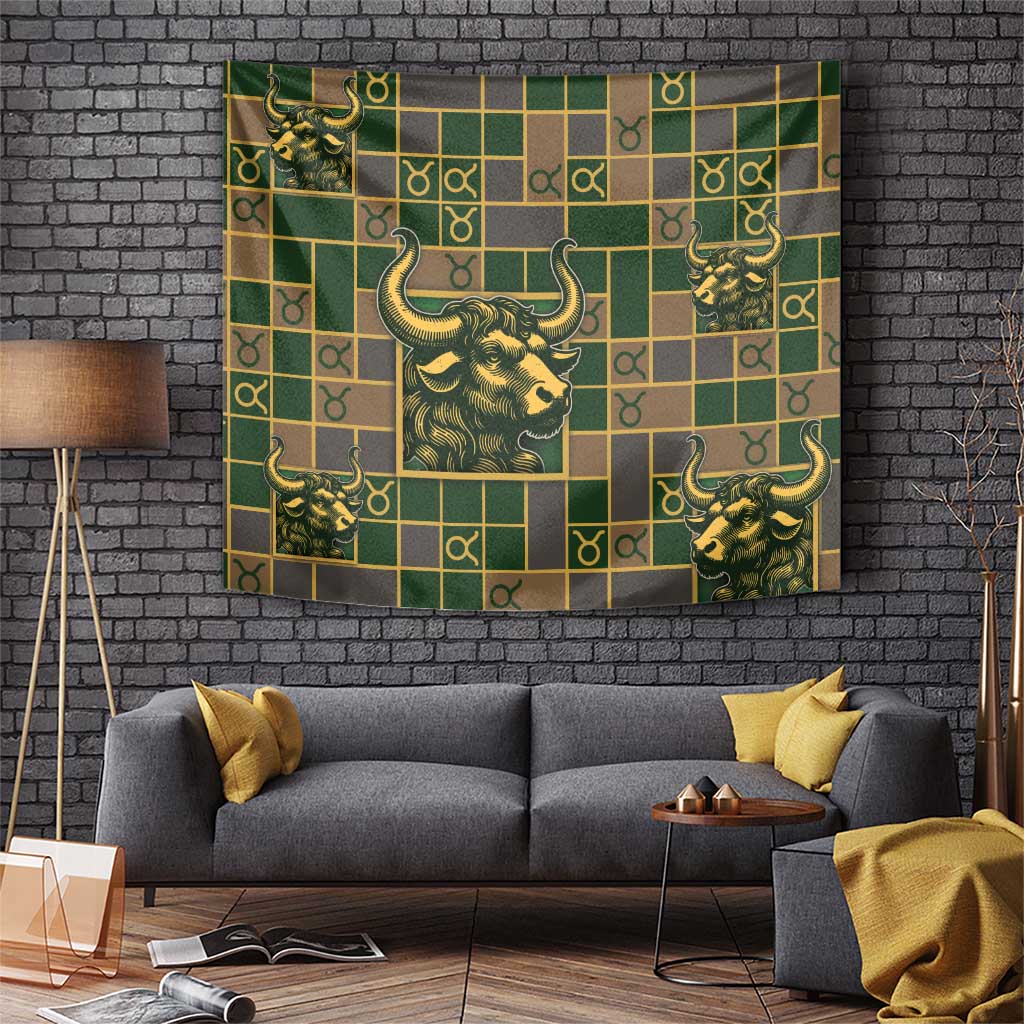 Taurus Zodiac Tapestry Checkered Pattern