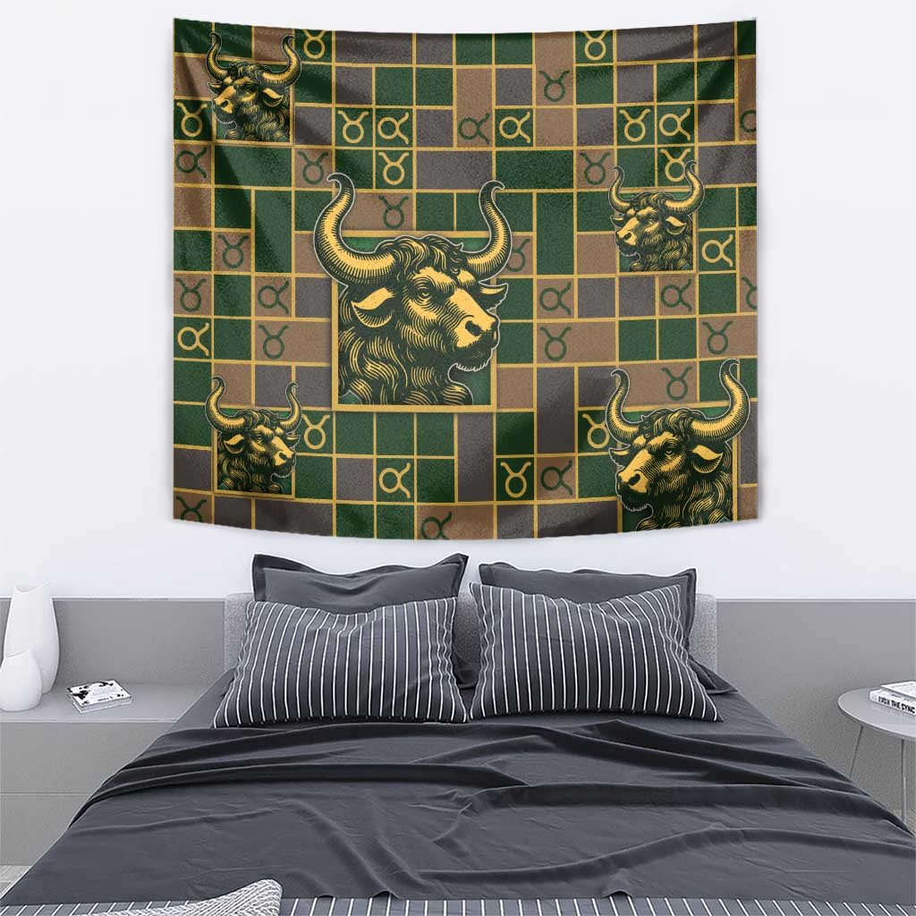 Taurus Zodiac Tapestry Checkered Pattern