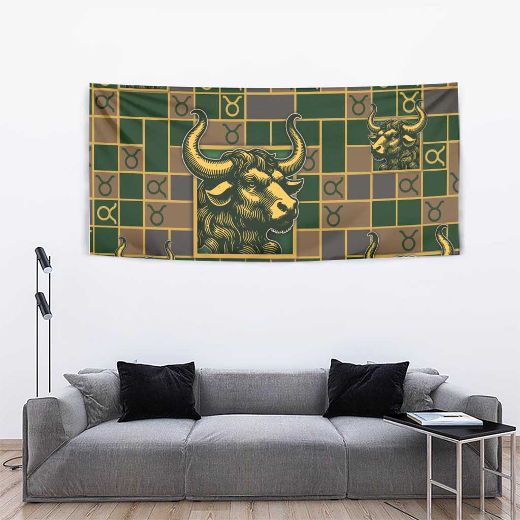 Taurus Zodiac Tapestry Checkered Pattern