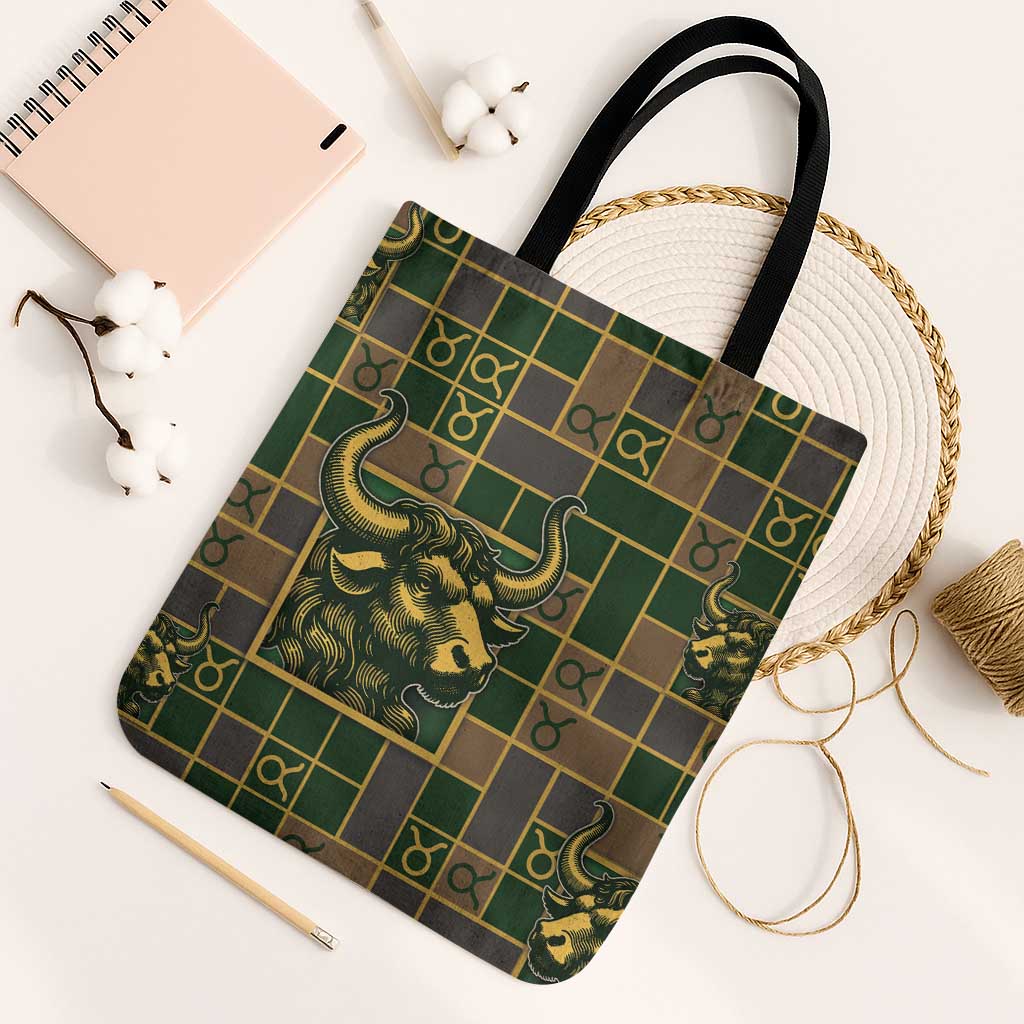 Taurus Zodiac Tote Bag Checkered Pattern