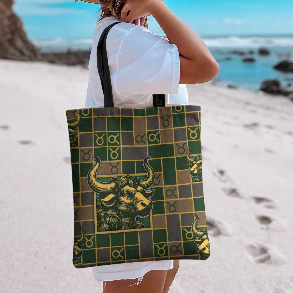 Taurus Zodiac Tote Bag Checkered Pattern