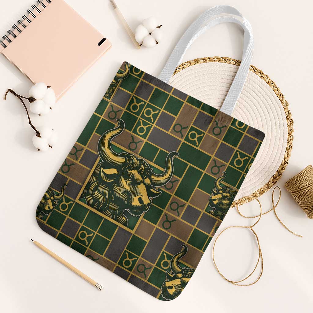 Taurus Zodiac Tote Bag Checkered Pattern