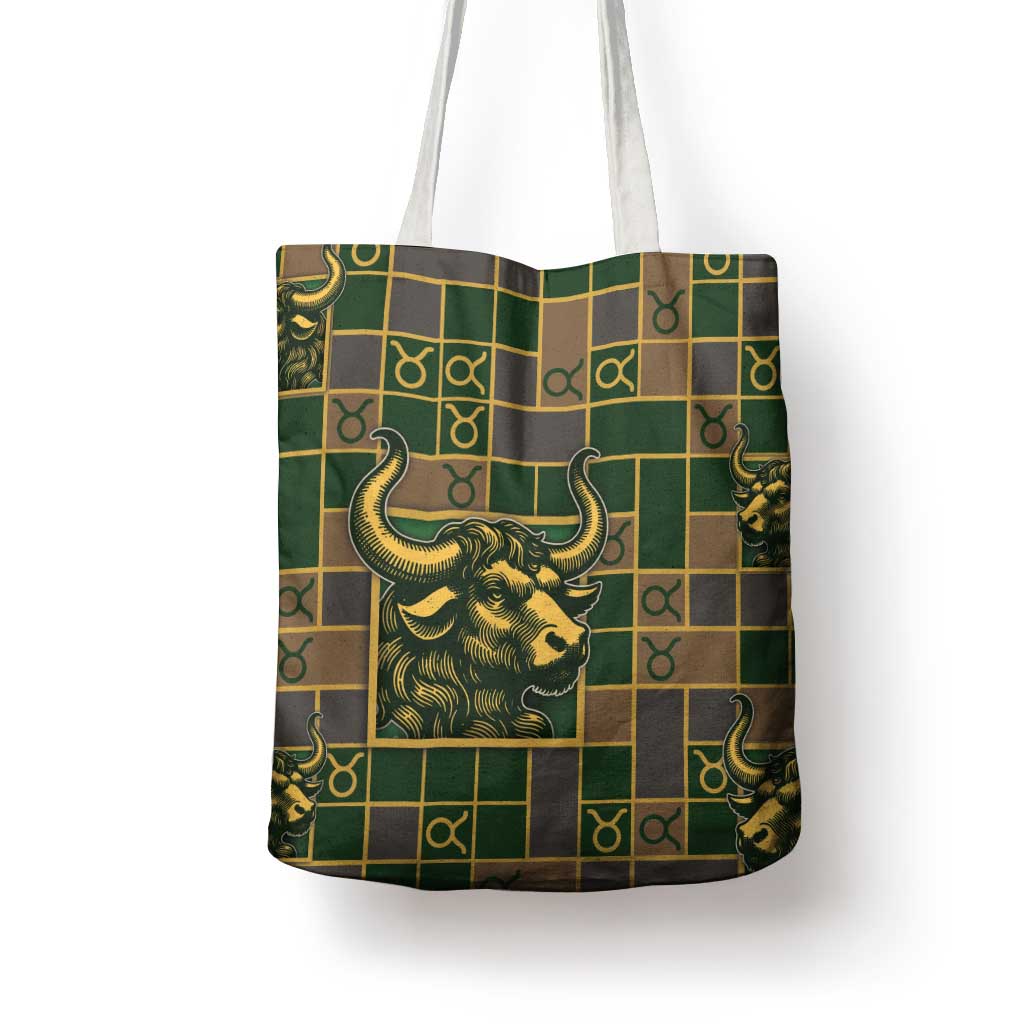 Taurus Zodiac Tote Bag Checkered Pattern