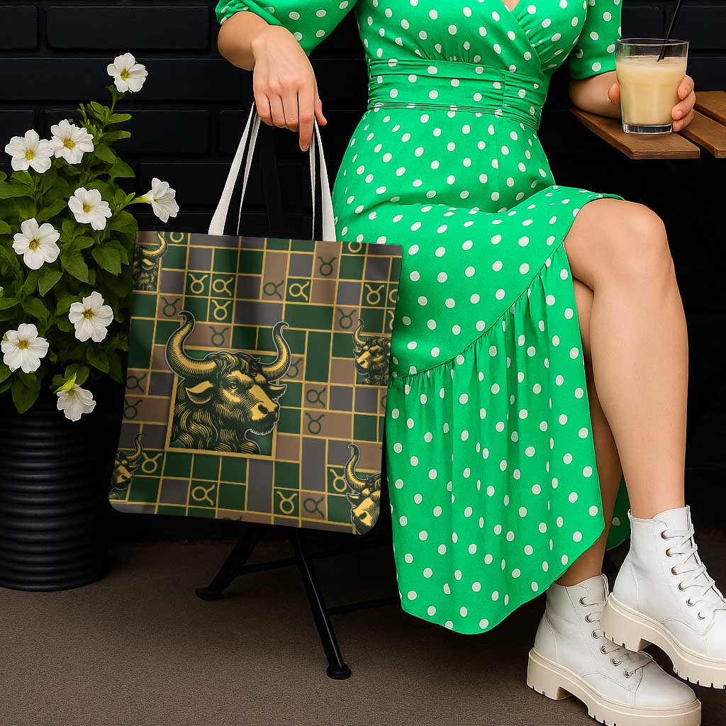 Taurus Zodiac Tote Bag Checkered Pattern