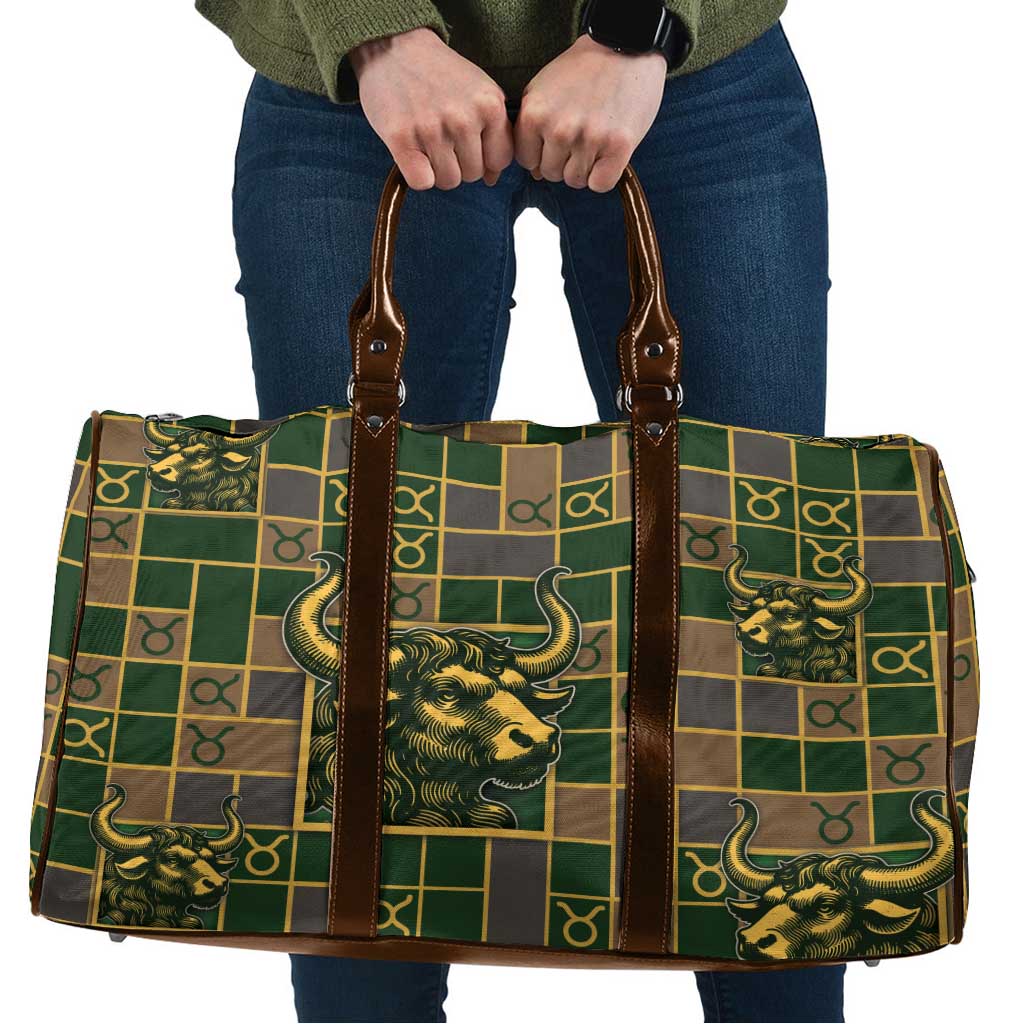 Taurus Zodiac Travel Bag Checkered Pattern