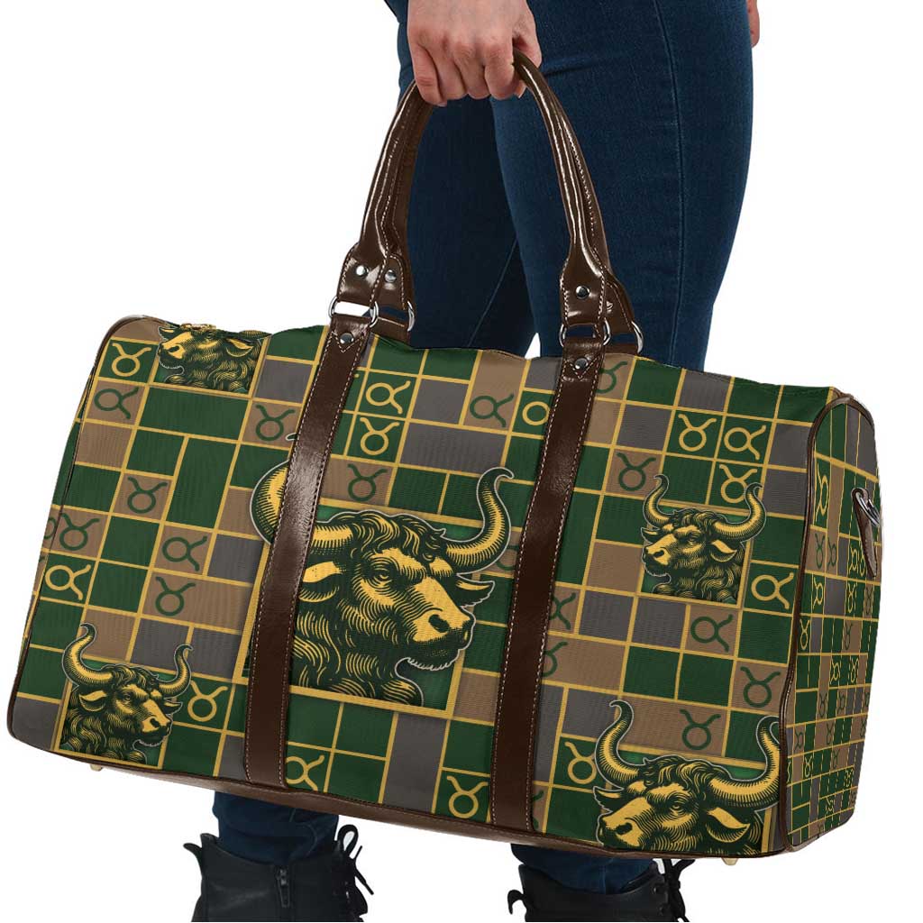 Taurus Zodiac Travel Bag Checkered Pattern